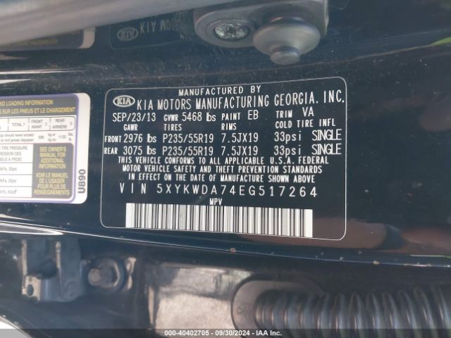 5XYKWDA74EG517264 KIA Sorento Limited V6
