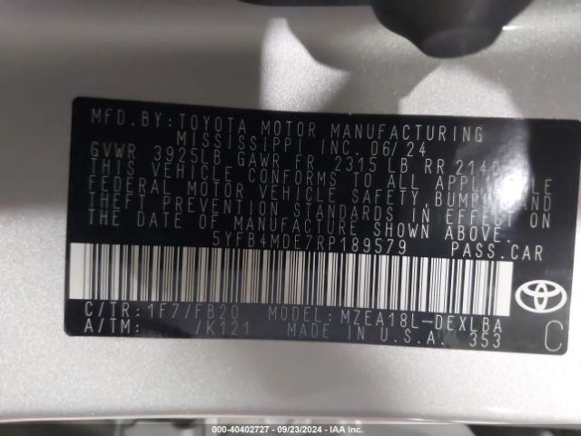5YFB4MDE7RP189579 Toyota COROLLA LE