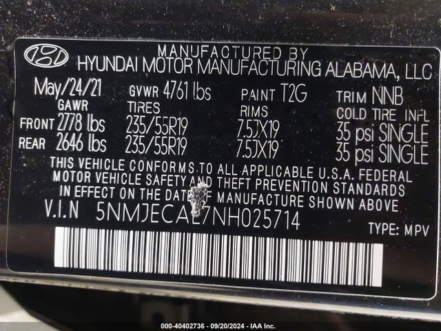 Hyundai Tucson Limited 2022 5NMJECAE7NH025714 Image 9