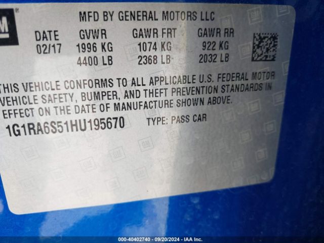 1G1RA6S51HU195670 Chevrolet VOLT LT