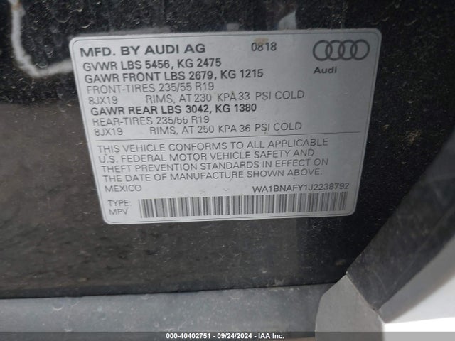 WA1BNAFY1J2238792 Audi Q5 2.0t Premium