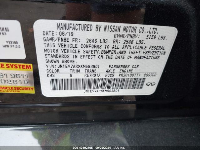 JN1EV7ARXKM593801 Infiniti Q50 3.0t Luxe