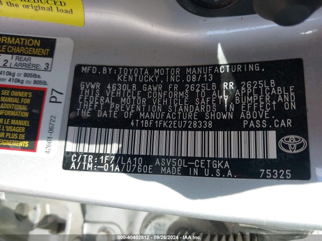 Toyota CAMRY XLE 2014 4T1BF1FK2EU728338 Image 9
