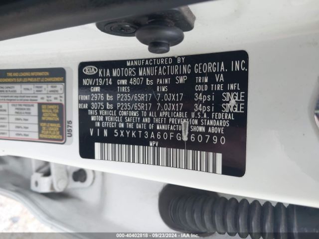 5XYKT3A60FG660790 KIA SORENTO LX