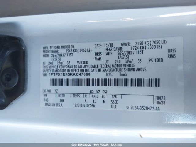 1FTFX1E45KKC47660 Ford F-150 Xlt