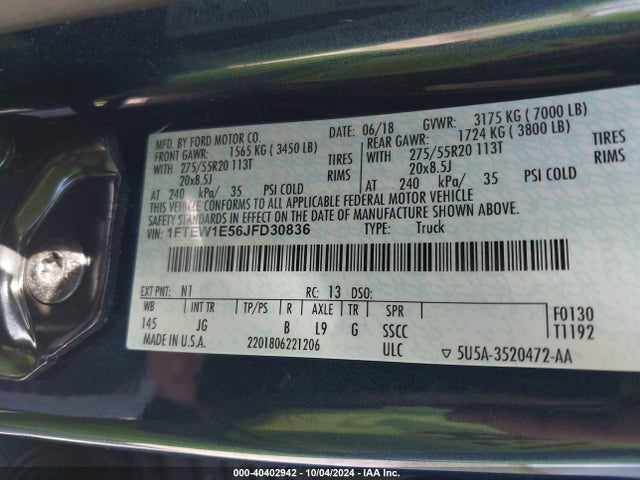 Ford F-150 Xl 2018 1FTEW1E56JFD30836 Image 9