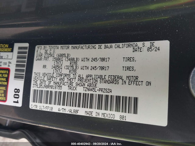 Toyota Tacoma Sr5 2024 3TMLB5JN8RM018755 Image 9