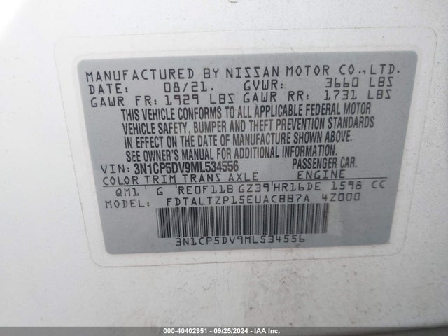 Nissan Kicks Sr Xtronic Cvt 2021 3N1CP5DV9ML534556 Image 9