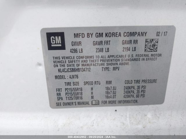 KL4CJCSB6HB134712 Buick Encore Essence