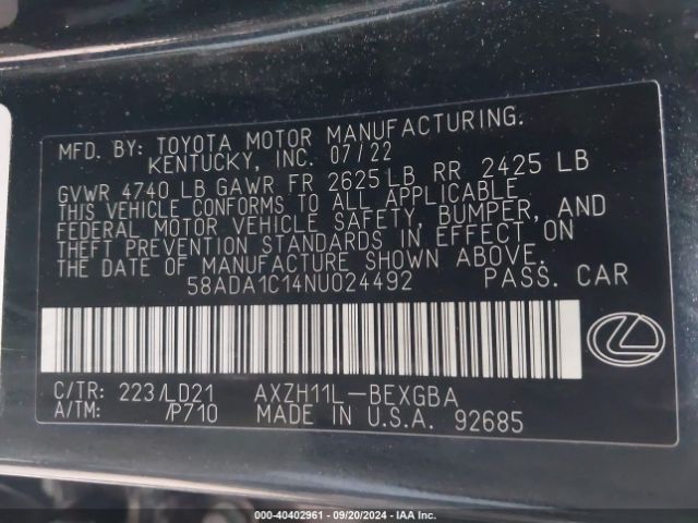 58ADA1C14NU024492 Lexus ES 300H