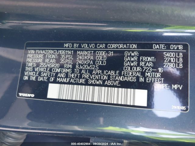 YV4A22RK3J1061141 Volvo Xc60 T6 Momentum