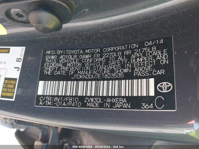 Toyota Prius Three 2014 JTDKN3DU7E1823535 Image 9