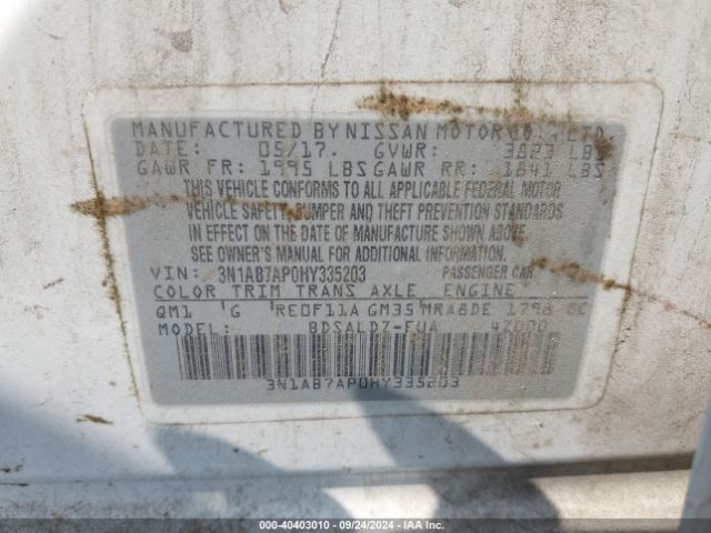 3N1AB7AP0HY335203 Nissan SENTRA SV