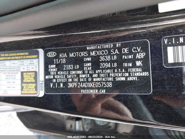 3KPF24ADXKE057538 KIA FORTE FE