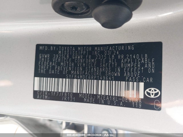 Toyota COROLLA LE 2024 5YFB4MDE6RP149641 Image 9
