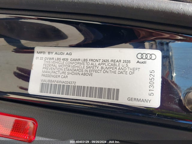 WAUBBAF4XNA024372 Audi A4 Premium Plus 40 Tfsi Quattro S Tronic