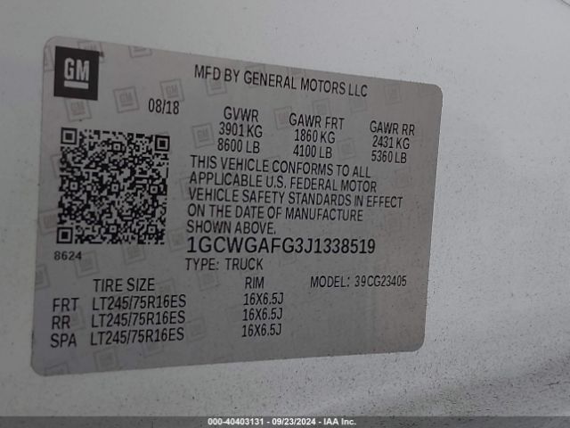 1GCWGAFG3J1338519 Chevrolet Express 2500 Work Van