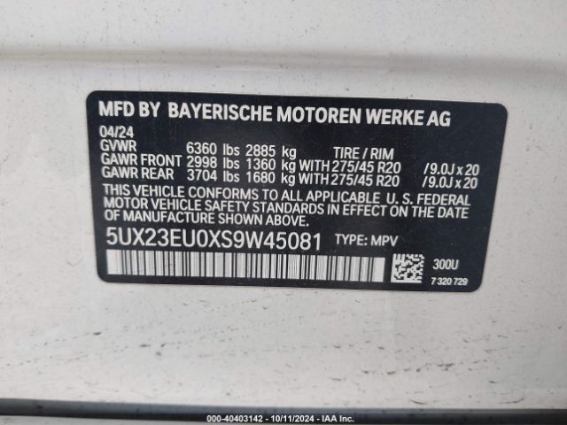 5UX23EU0XS9W45081 BMW X5 Xdrive40i