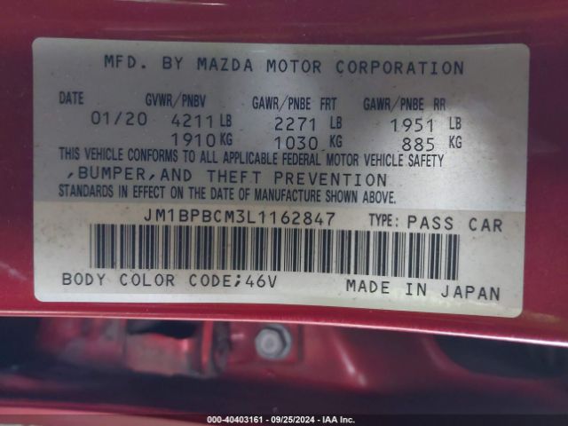 JM1BPBCM3L1162847 Mazda Mazda3 Select Package