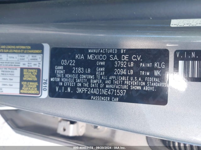 KIA Forte Lxs 2022 3KPF24AD1NE471537 Image 9