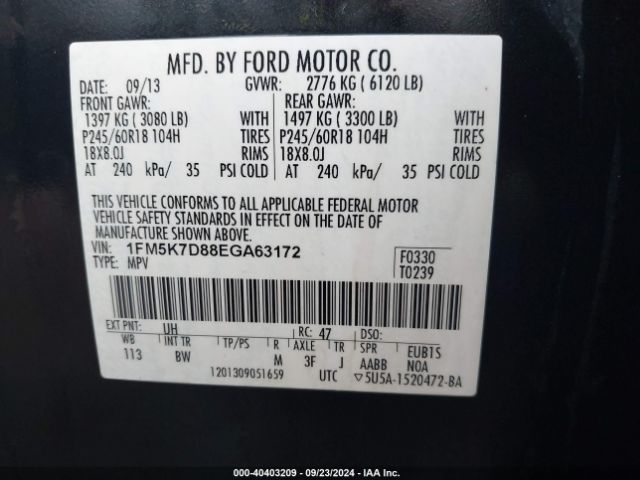 1FM5K7D88EGA63172 Ford EXPLORER XLT