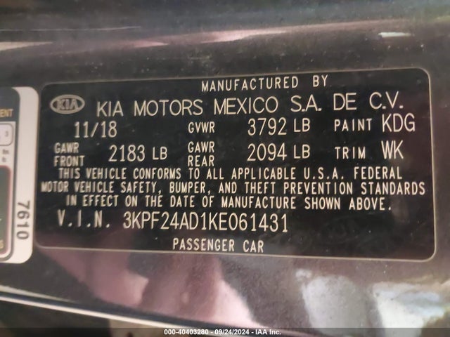 KIA Forte Lxs 2019 3KPF24AD1KE061431 Image 9