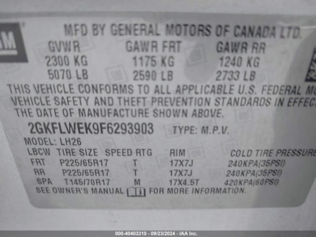 2GKFLWEK9F6293903 GMC Terrain Sle-2