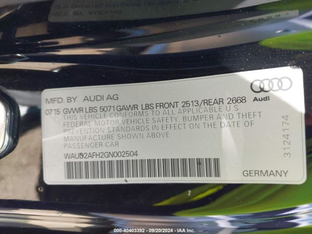 WAUD2AFH2GN002504 Audi A5 2.0t Premium
