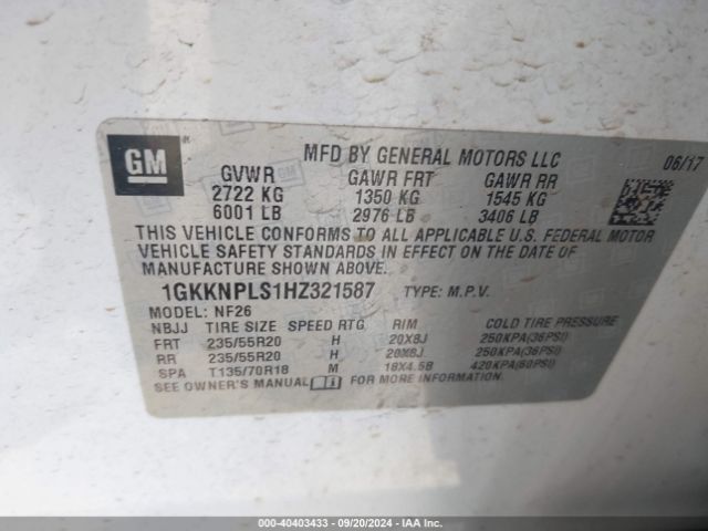 1GKKNPLS1HZ321587 GMC Acadia Denali