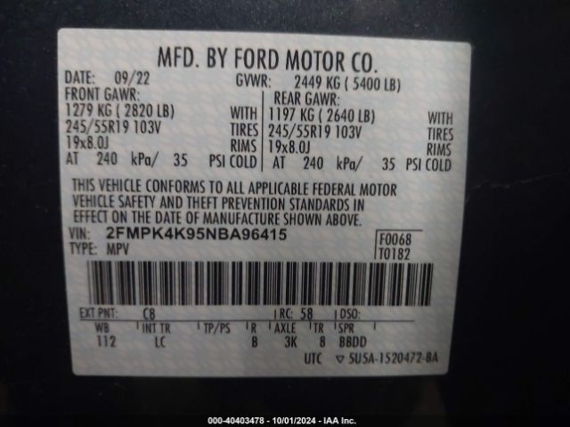 2FMPK4K95NBA96415 Ford Edge Titanium
