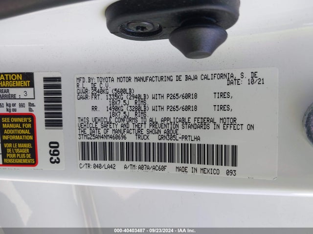 3TMGZ5AN4NM460696 Toyota Tacoma Limited