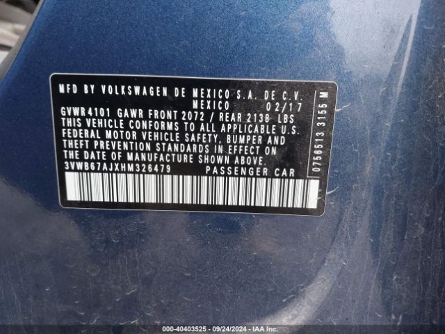 3VWB67AJXHM326479 Volkswagen Jetta 1.4t Se