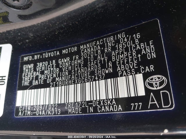Toyota Corolla S Plus 2016 2T1BURHEXGC657437 Image 9