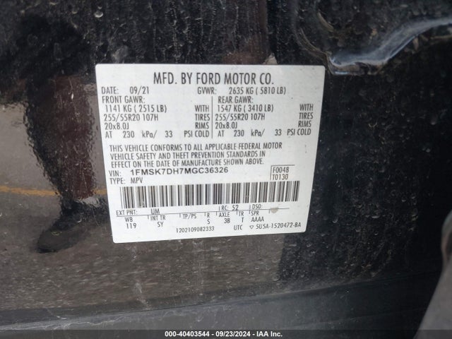 Ford EXPLORER XLT 2021 1FMSK7DH7MGC36326 Image 9