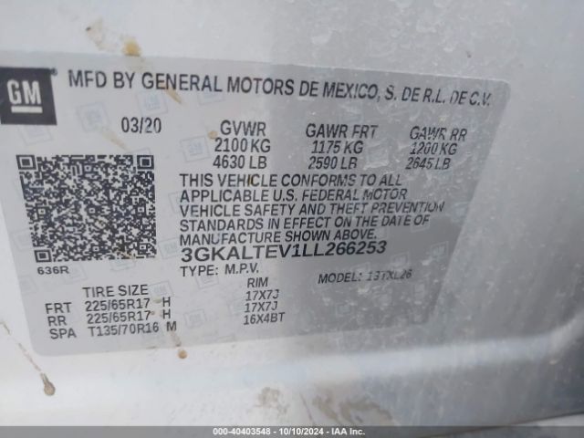 3GKALTEV1LL266253 GMC Terrain Awd Sle