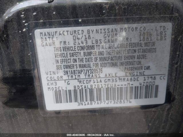3N1AB7AP7JY328576 Nissan SENTRA S