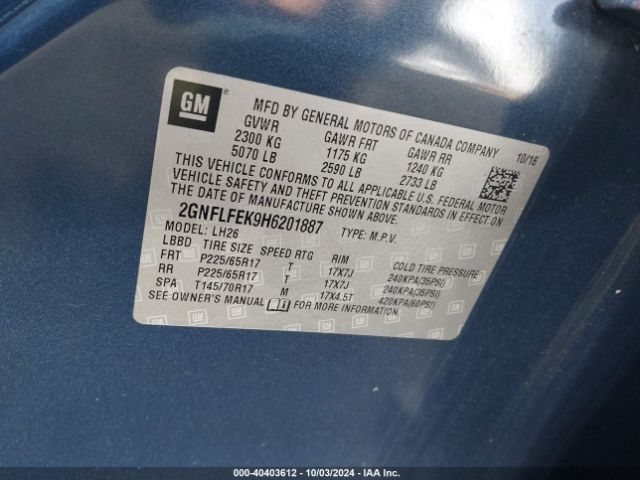 2GNFLFEK9H6201887 Chevrolet EQUINOX LT