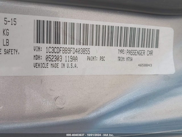 Dodge DART SXT 2015 1C3CDFBB9FD403855 Image 9