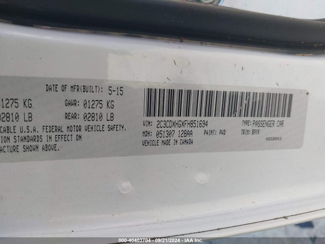 Dodge Charger Sxt 2015 2C3CDXHGXFH851694 Image 9