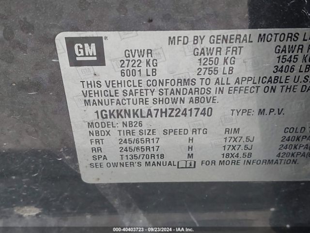 1GKKNKLA7HZ241740 GMC Acadia Sle-1