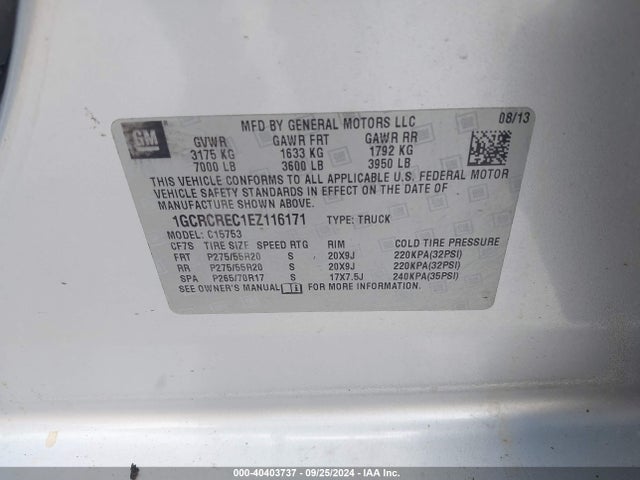 Chevrolet Silverado 1500 1lt 2014 1GCRCREC1EZ116171 Image 9