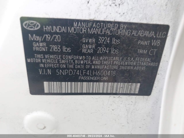 Hyundai ELANTRA SE 2020 5NPD74LF4LH600418 Image 9