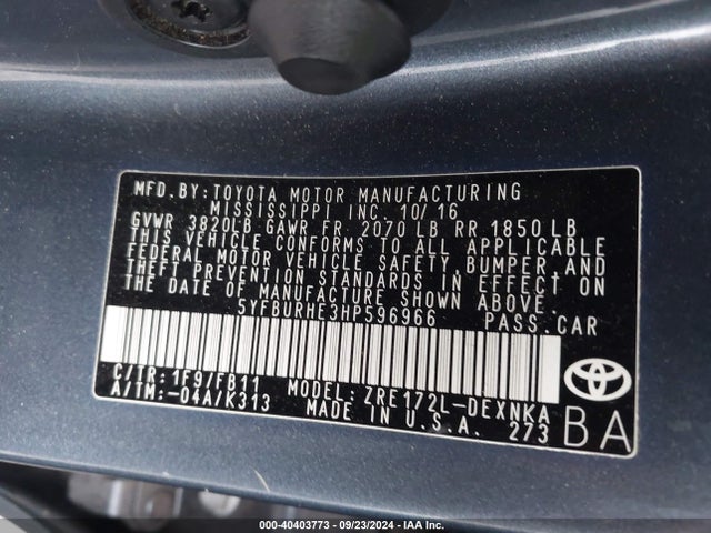 Toyota COROLLA LE 2017 5YFBURHE3HP596966 Image 9