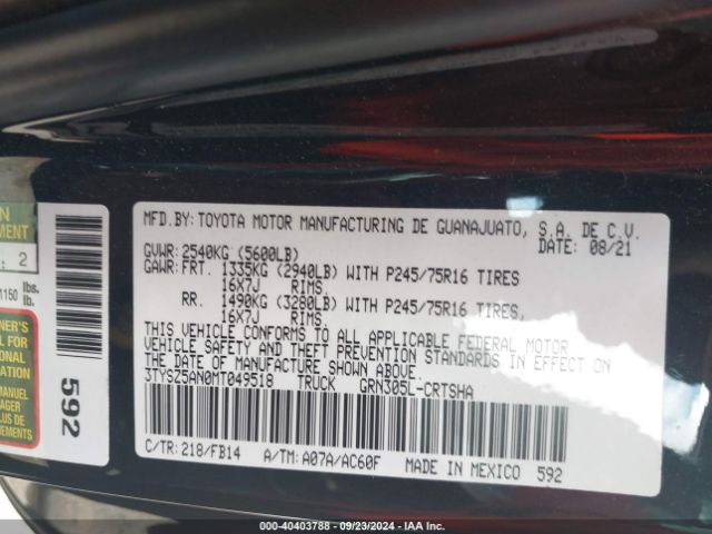 3TYSZ5AN0MT049518 Toyota Tacoma Sr V6