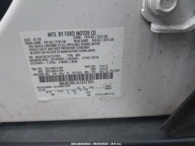 MAJ6S3GL5LC357205 Ford Ecosport Se