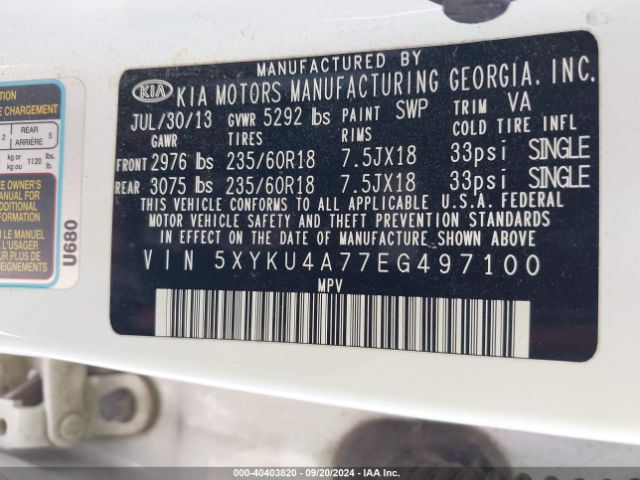 5XYKU4A77EG497100 KIA Sorento Ex V6