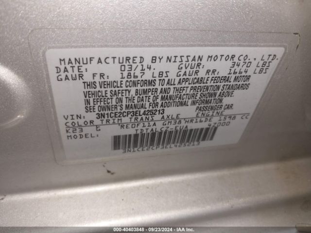3N1CE2CP3EL425213 Nissan Versa Note S Plus