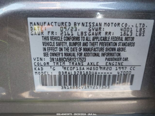 3N1AB8CV5RY217523 Nissan Sentra Sv Xtronic Cvt