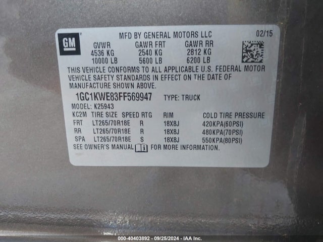 Chevrolet Silverado 2500hd Ltz 2015 1GC1KWE83FF569947 Image 9