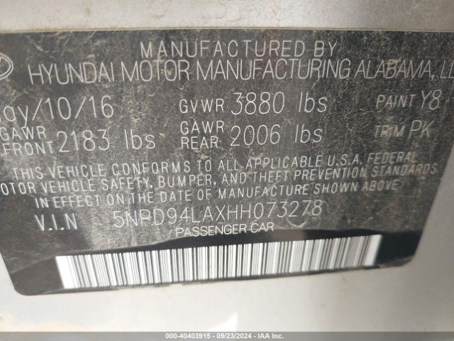 5NPD94LAXHH073278 Hyundai Elantra Eco
